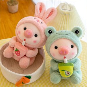 Yordearly Pig Stuffed Animal 9.8inch Piggy Plush Toy Animal Frog Costume Cartoon Doll Birthday Gifts for Boy Girls Home Decor