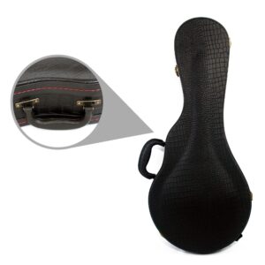 Mandolin Hard Case, F-Style Mandolin Case, Crocodile Pattern Leather Bulge Surface with Plush Interior Wooden Case (Black)