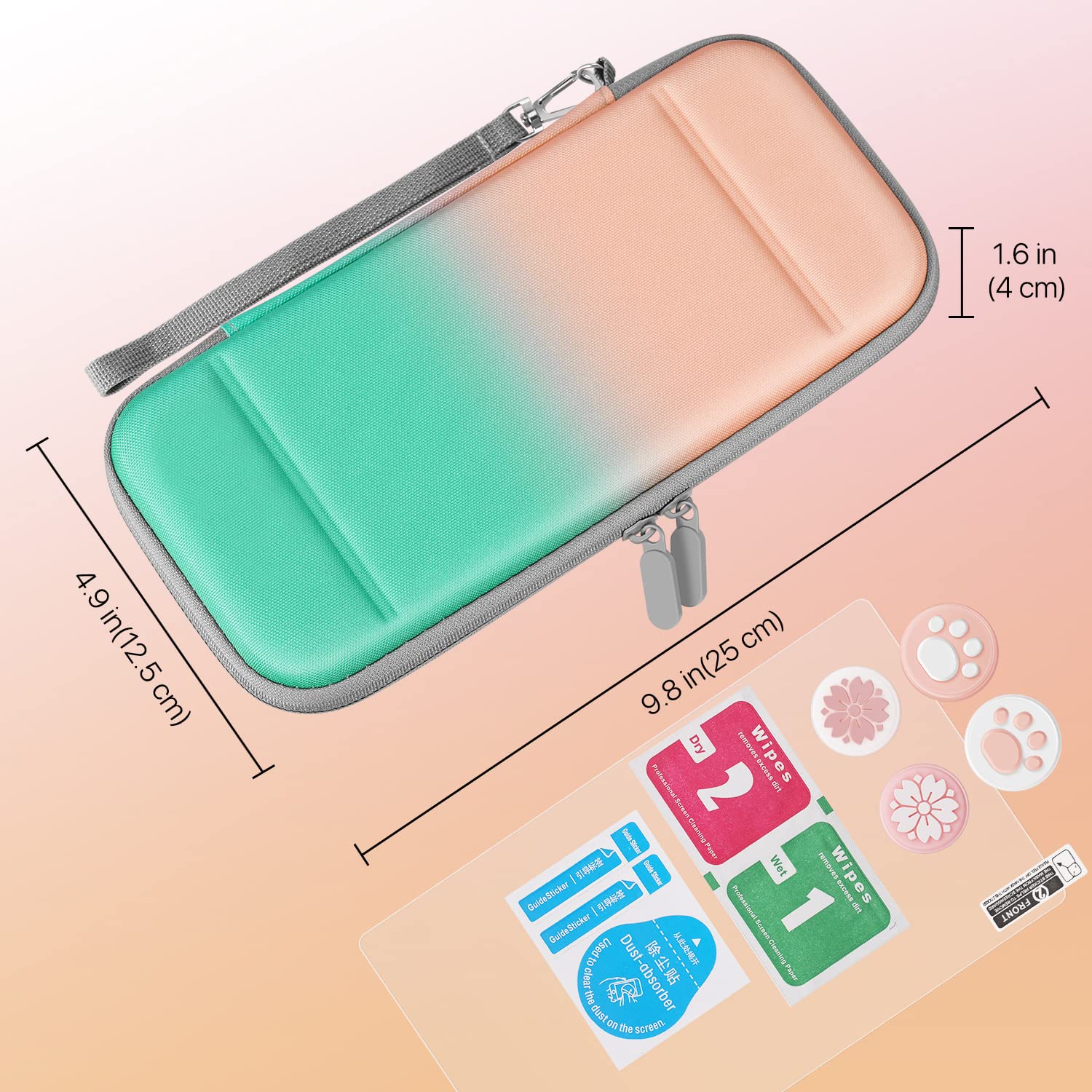 TNP Carrying Case for Nintendo Switch Lite, Green Orange - Kawaii Cute Portable Travel Case, Protective Storage Carry Bag for Girls with Screen Protector, 10 Game Cartridge Holder