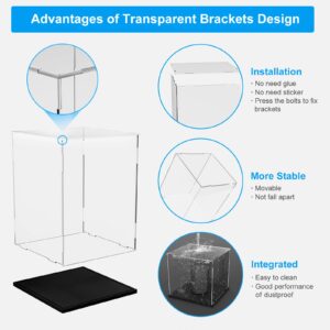 Clear Acrylic Display Case for Toys Collectibles，Assemble Acrylic Box Dustproof Protection Showcase with Black Wood-Plastic Base and Lamp Beads (11.7x8x8 inch;30x20x20cm)