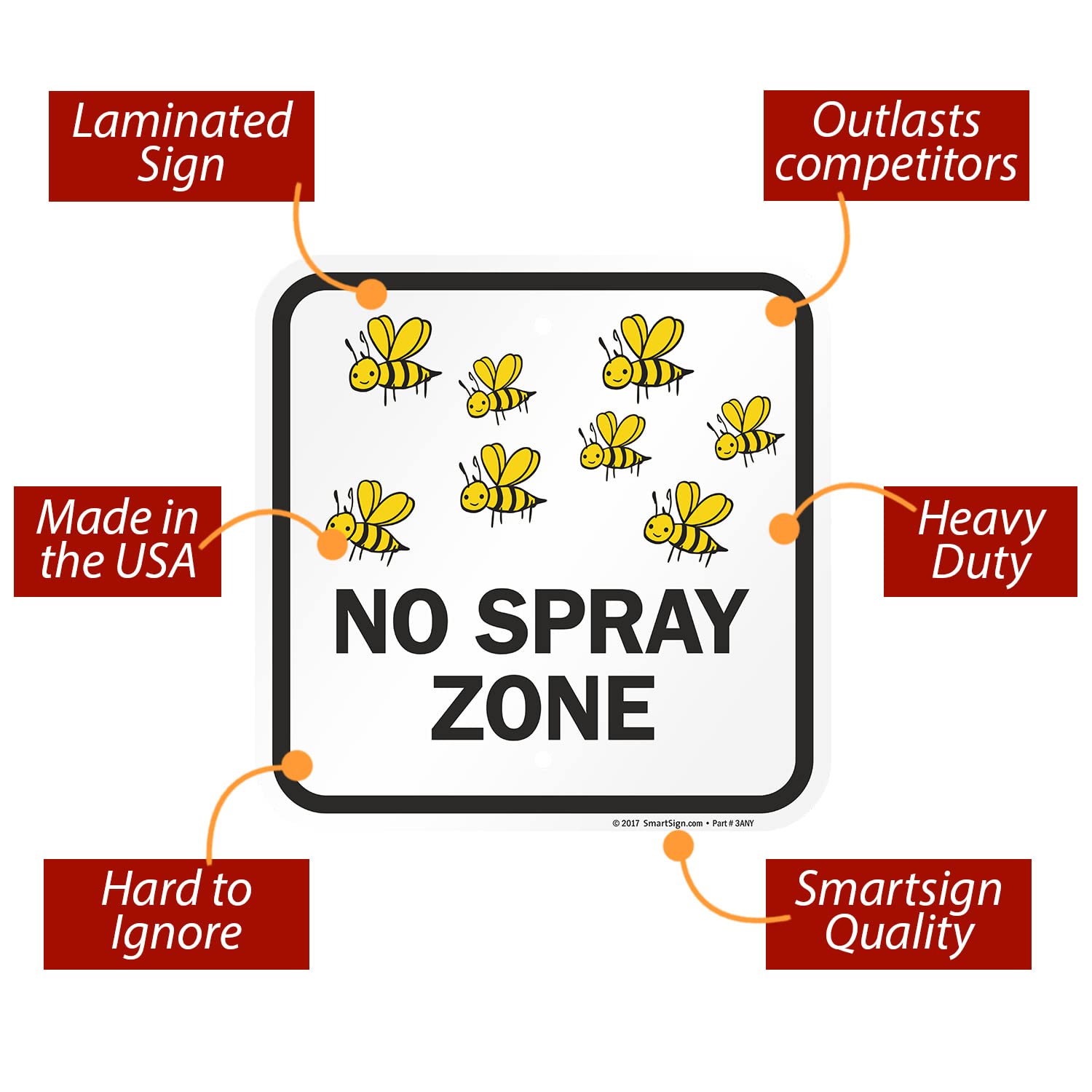 SmartSign 12 x 12 inch “No Spray Zone” Metal Sign with Bees Graphic, 63 mil Laminated Rustproof Aluminum, Black/Yellow on White, Made in USA