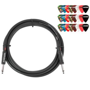 Roland 20-Foot Instrument Cable, Straight-Straight, Black Series - 1 Pack Bundle with Picks