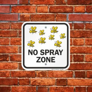 SmartSign 12 x 12 inch “No Spray Zone” Metal Sign with Bees Graphic, 63 mil Laminated Rustproof Aluminum, Black/Yellow on White, Made in USA