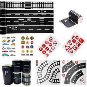 cayway 10 pieces road tape diy traffic sign set, trains railways train track model traffic washi tape car stickers road sticker rolls for toy cars