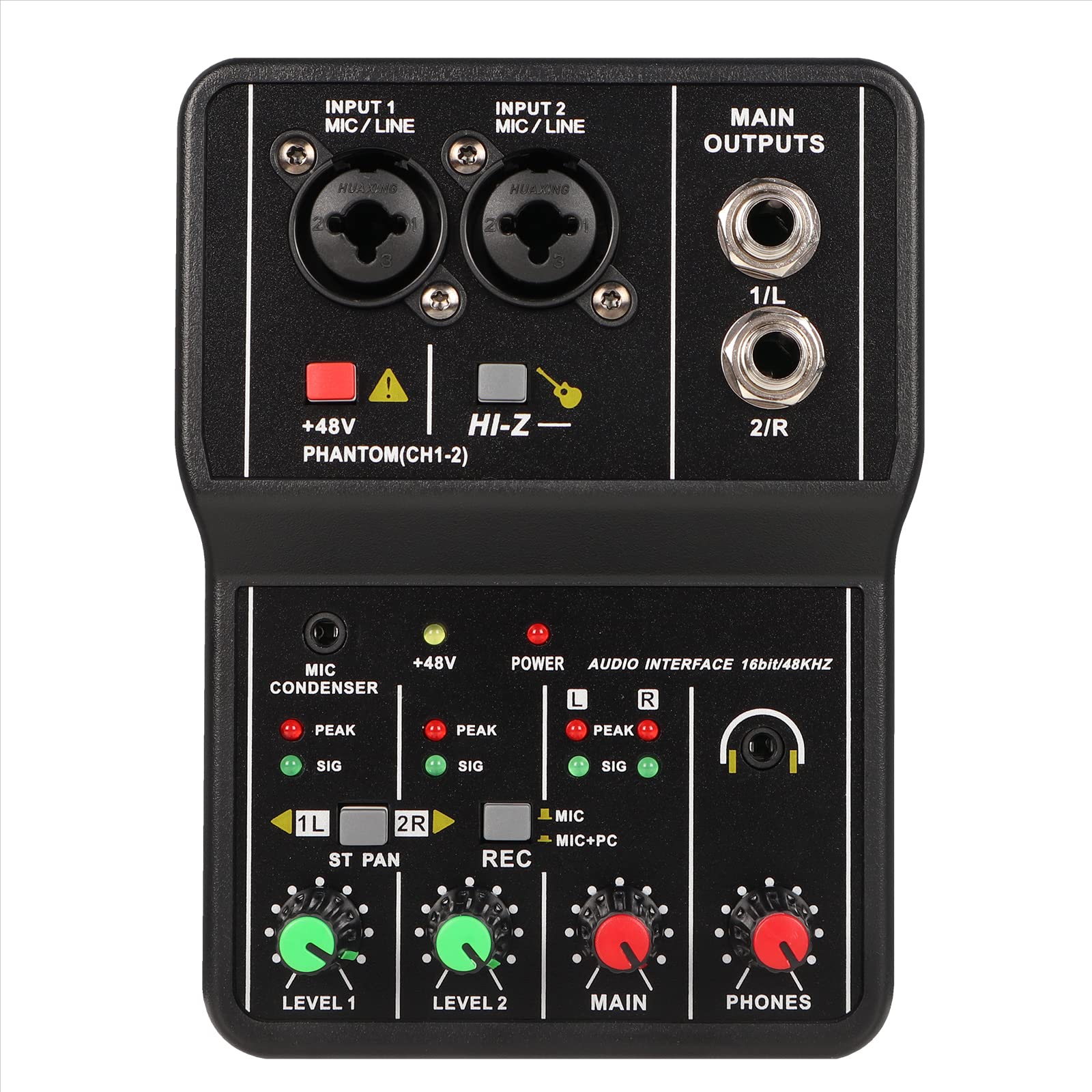 G-MARK Mini Audio Mixer 2 Channel With 48V Phantom Power Sound Effects Interface Music For Live Show Recoding Stage Party DJ Podcast Streaming