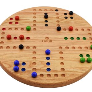 Marbles Board Game Solid Oak Wood 4 Player Hand Painted Holes (14 inch)