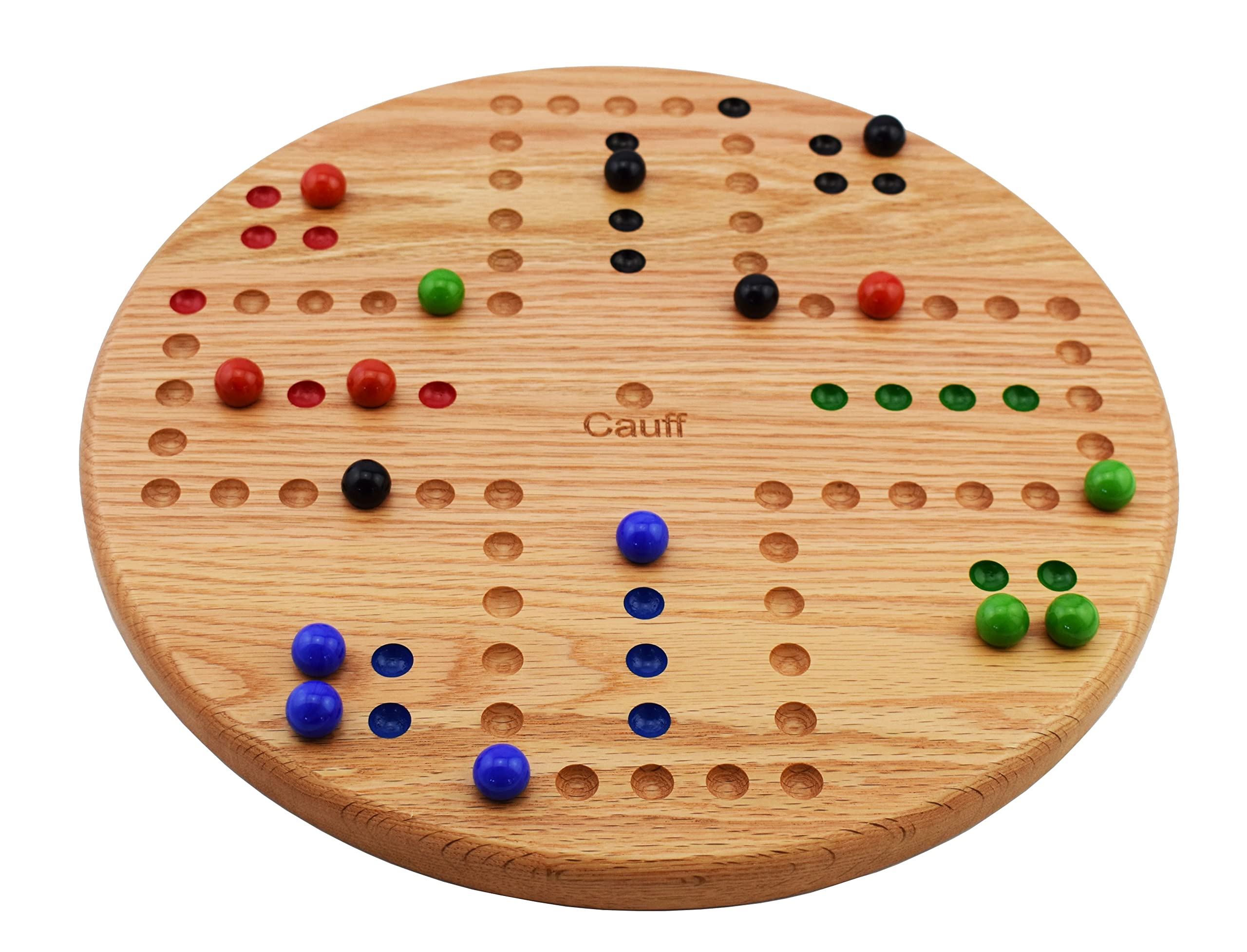 Marbles Board Game Solid Oak Wood 4 Player Hand Painted Holes (14 inch)