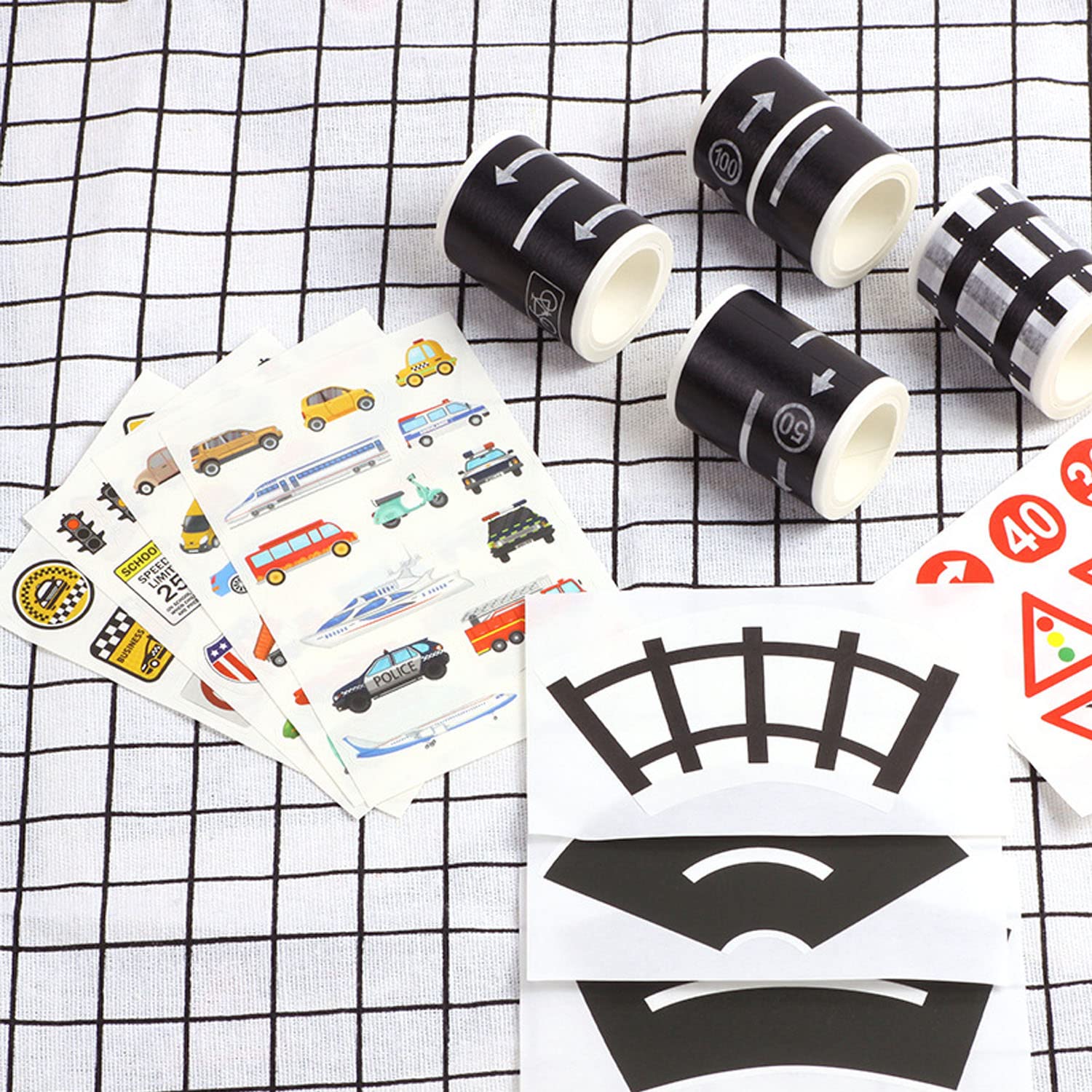 Cayway 10 Pieces Road Tape DIY Traffic Sign Set, Trains Railways Train Track Model Traffic Washi Tape Car Stickers Road Sticker Rolls for Toy Cars