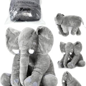 Yulejo Giant Stuffed Elephant Plush Animal Toy Back to School Party Favor Huge Stuffed Elephant Soft Elephant Large Stuffed Animal Doll Gray Elephant Plush for Kids Girlfriend Home Decor(23.6 Inch)