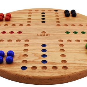 Marbles Board Game Solid Oak Wood 4 Player Hand Painted Holes (14 inch)