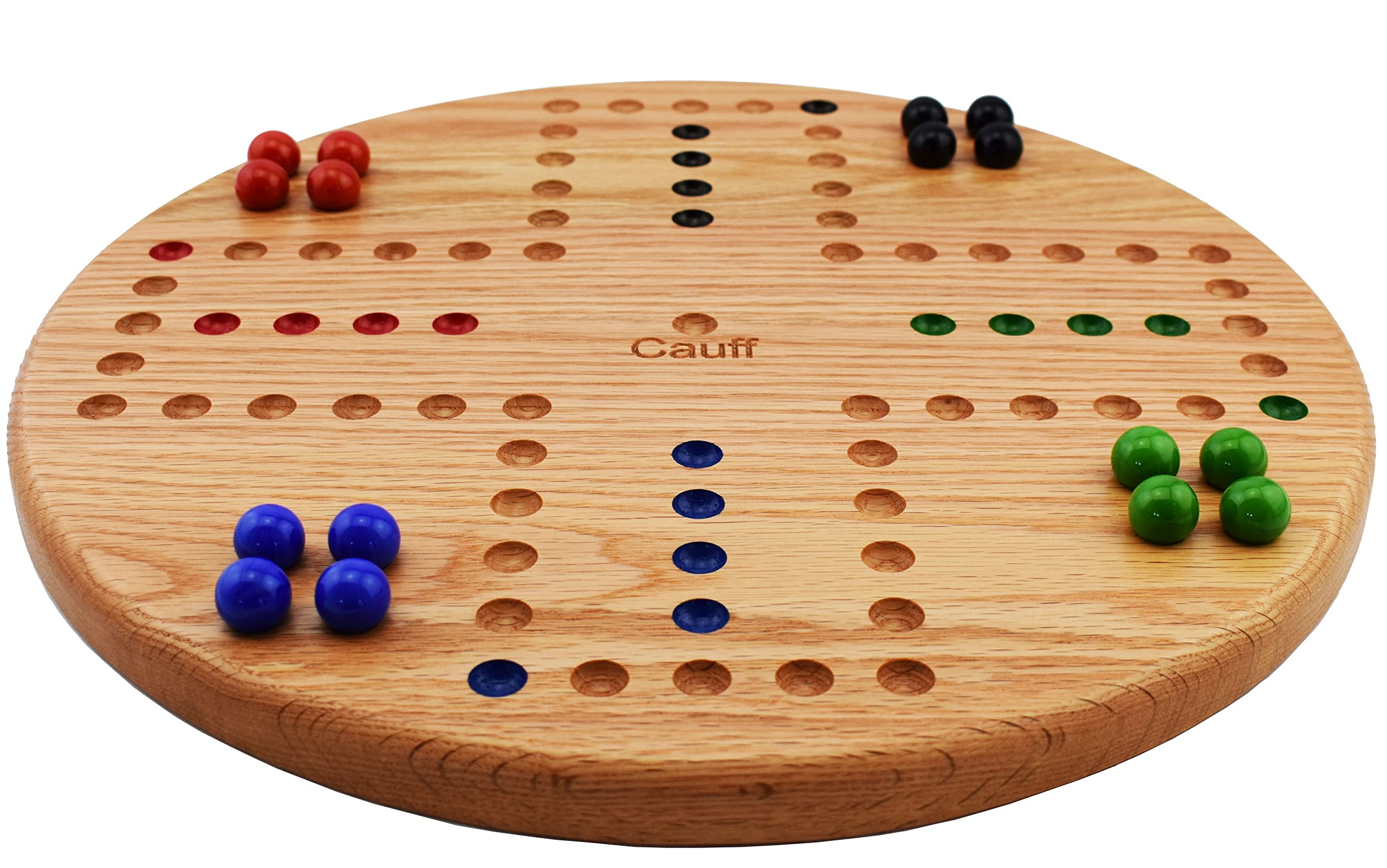 Marbles Board Game Solid Oak Wood 4 Player Hand Painted Holes (14 inch)