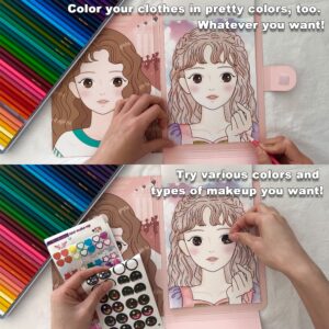 Premium K-Idol Makeup Fashion Sticker Book, Makeup & Hair Design Portfolio Beginner Learning Girls Sketch Book, Coloring Book Crayons Age 6-12, Arts and Crafts Kids Paper Dolls Fashion Design kit