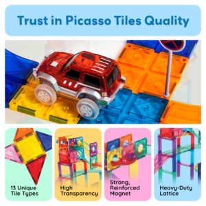 PicassoTiles 108pc 3-in-1 Marble Run Car Race Track Combo Magnetic Tiles PicassoToys Magnet Building Block Educational Construction Toy Playset STEM STEAM Learning Kit Child Brain Development PTG108