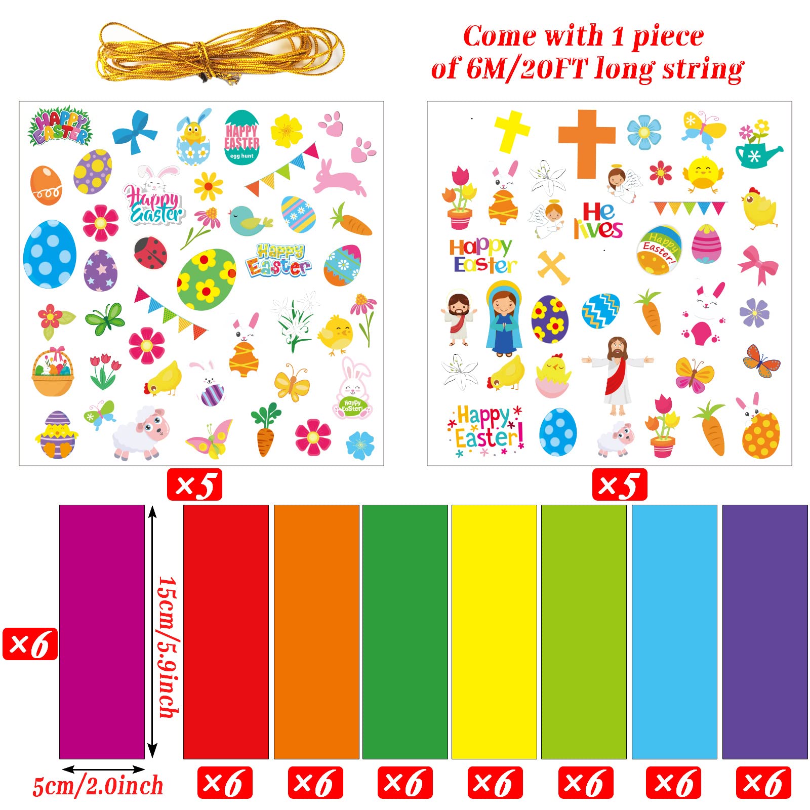 48Pcs Easter Paper Craft Kids DIY Bookmarks Art Craft Kit with Easter Egg Bunny Jesus Cross Stickers, Easter Home School Classroom Game Activities Party Decoration Gift Favor