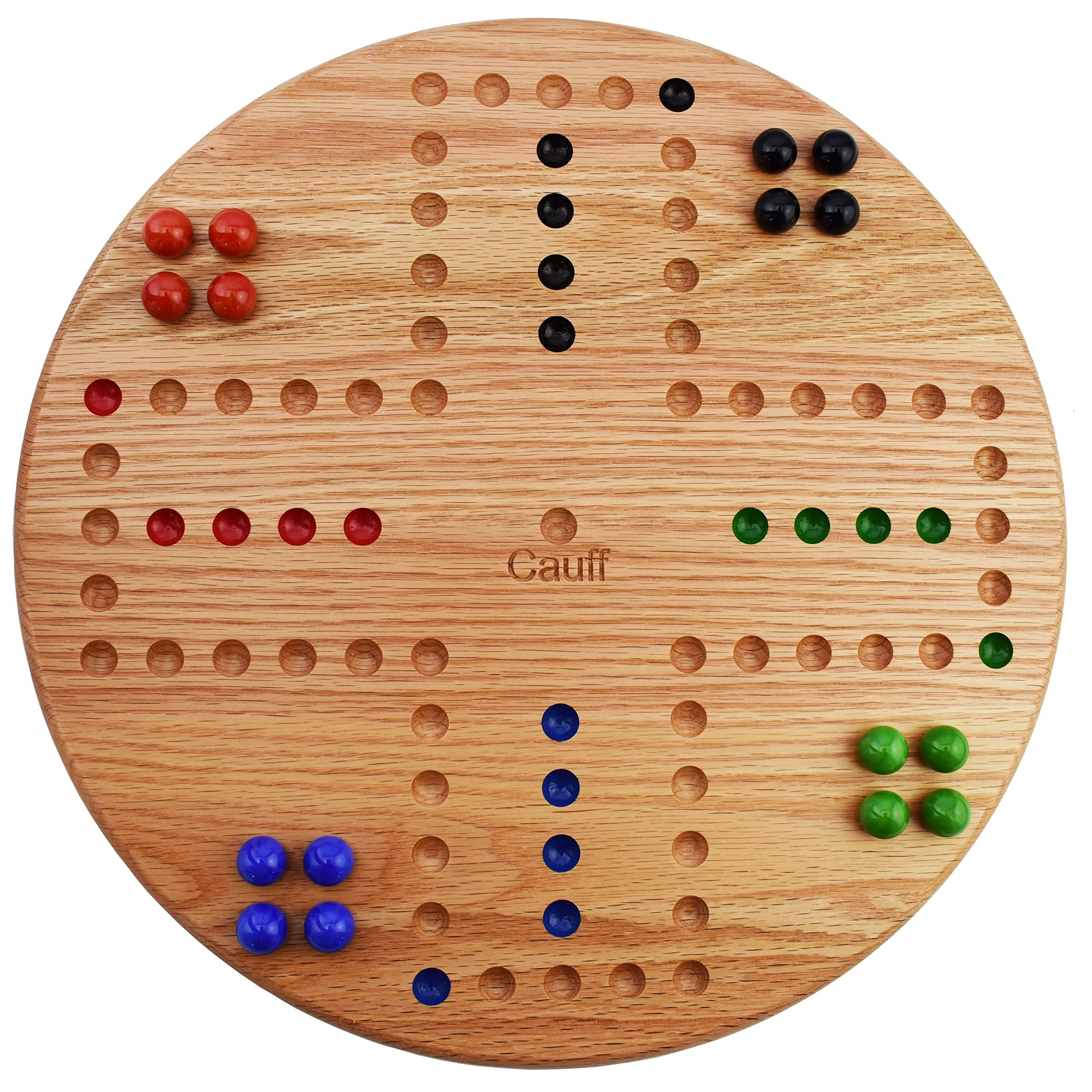 Marbles Board Game Solid Oak Wood 4 Player Hand Painted Holes (14 inch)