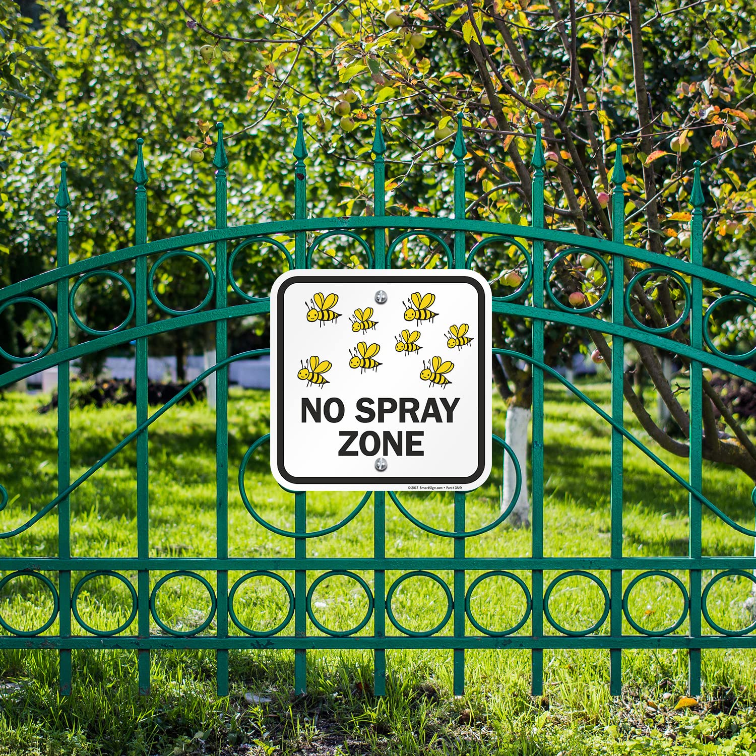 SmartSign 12 x 12 inch “No Spray Zone” Metal Sign with Bees Graphic, 63 mil Laminated Rustproof Aluminum, Black/Yellow on White, Made in USA