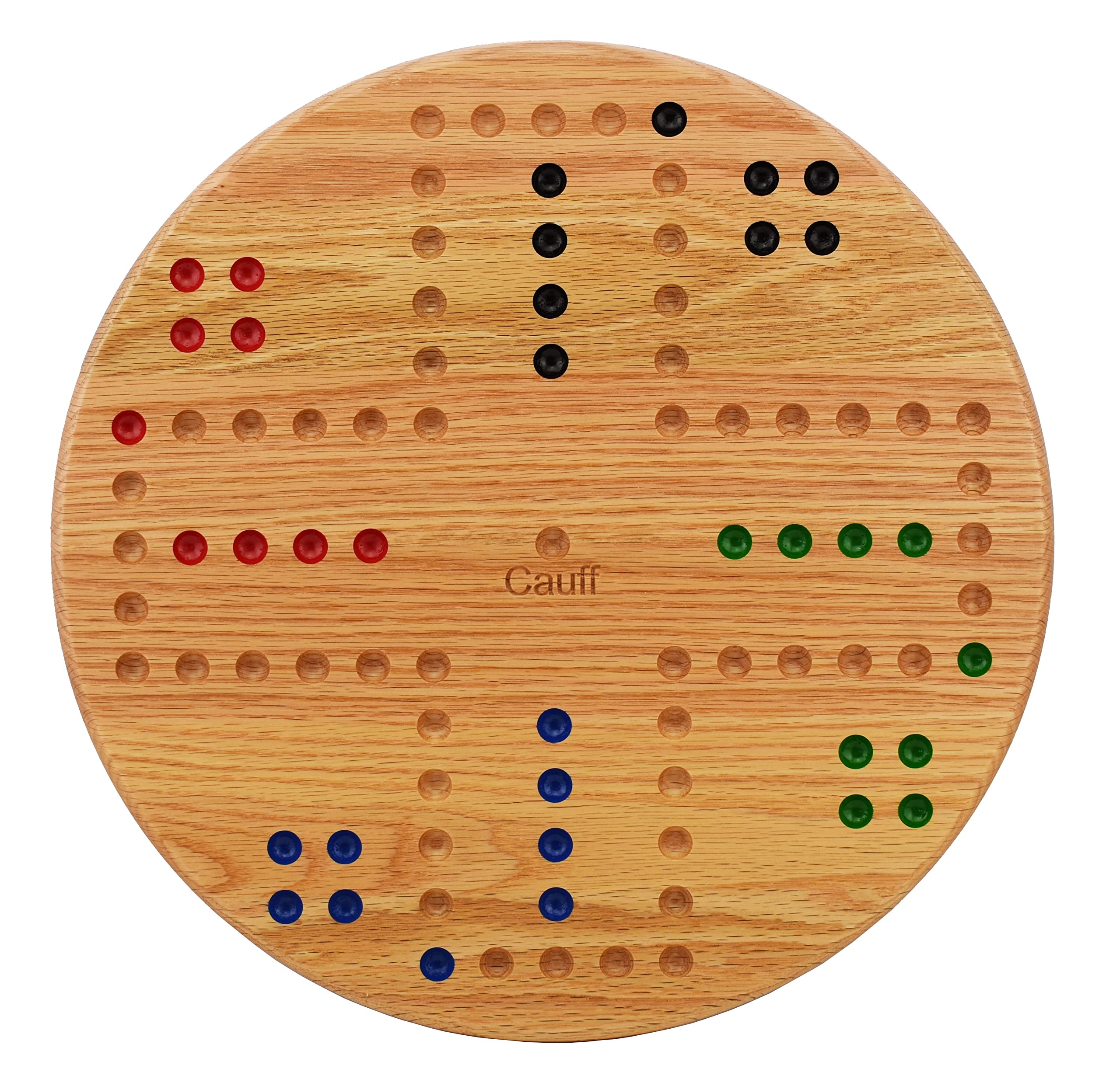 Marbles Board Game Solid Oak Wood 4 Player Hand Painted Holes (14 inch)