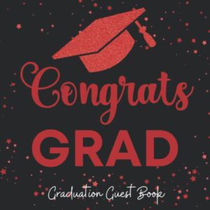 graduation guest book congrats grad: black, red & white themed party decoration | sign in message guestbook with name, advice, well wishes, bonus photos album & gift log pages (graduate keepsake)