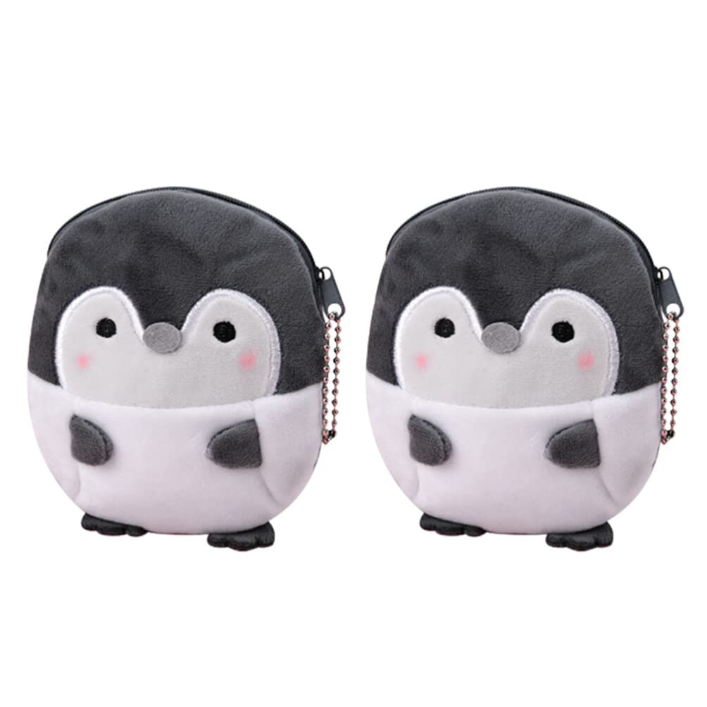 NUOBESTY Penguin Plush Coin Purses Penguin Cartoon Coin Bags Plush Penguin Animal Change Purses, 2 Pcs （ Grey ）