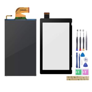 Jinyan LCD Screen for Ninten-do Switch 2017 HAC-001 LCD Display + Outer Glass Touch Screen Digitizer Full Assembly Replacement (Black)((Remove The 2 Sides Films Before Installation))