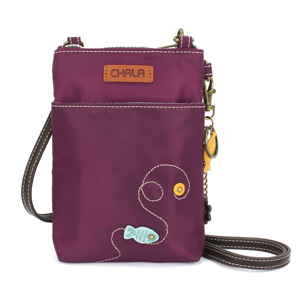 CHALA Crossbody RFID Cell Phone Purse - Women Nylon/Faux Leather Multicolor Handbag with Adjustable Strap Venture - Gray Tabby Cat - purple