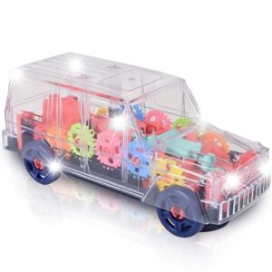 ArtCreativity Light Up Transparent SUV for Kids, 1PC, Bump and Go Toy Car with Colorful Moving Gears, Music, and LED Effects, Fun Educational Toy for Kids, Great Birthday Gift Idea