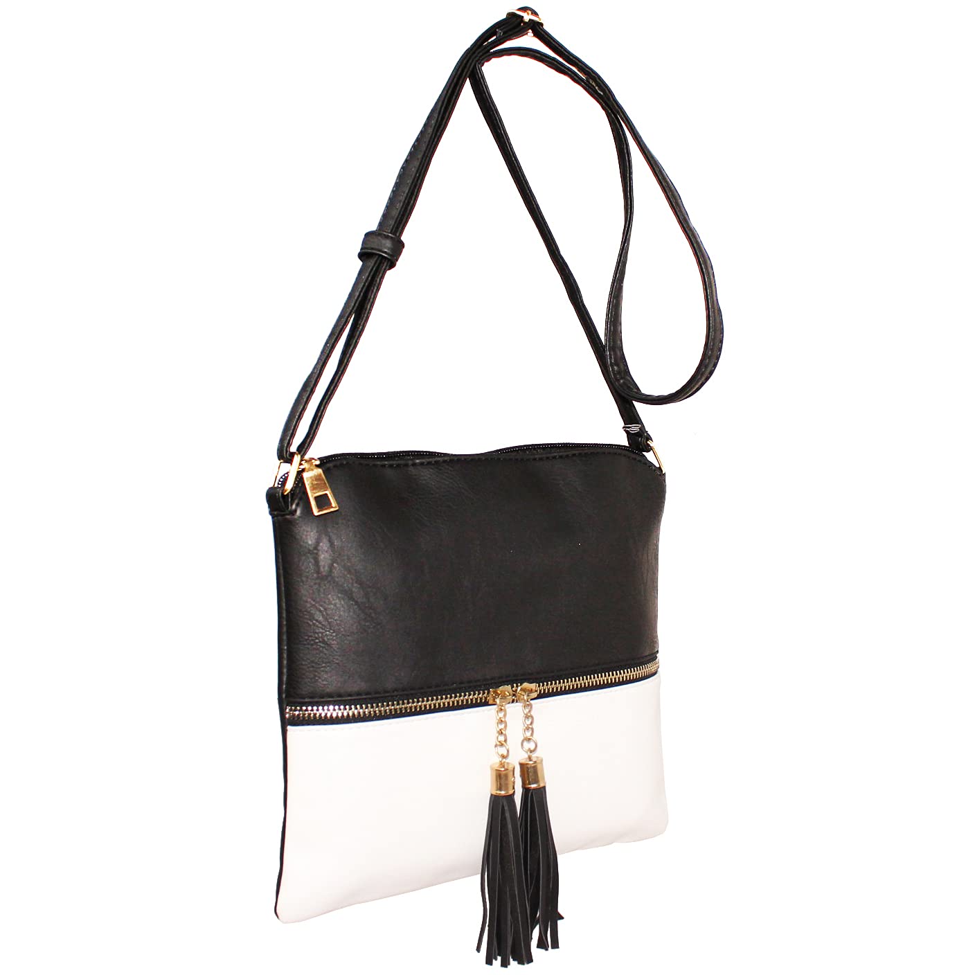 Women Crossbody Bag with Tassel for Womens Ladies, Shoulder Bag Handbag Cross body Bag Bolsa Feminina Purses Hand Bag (Tassel Bag Black and White)