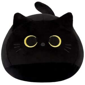 KWQBWQF Black Cat Plush Toy 16'' Black Cat Pillow, Soft Stuffed Cat Plush Doll, Plushie Cat Pillow Cat Stuffed Animals for Kids Birthday Girlfriend Valentines Gift