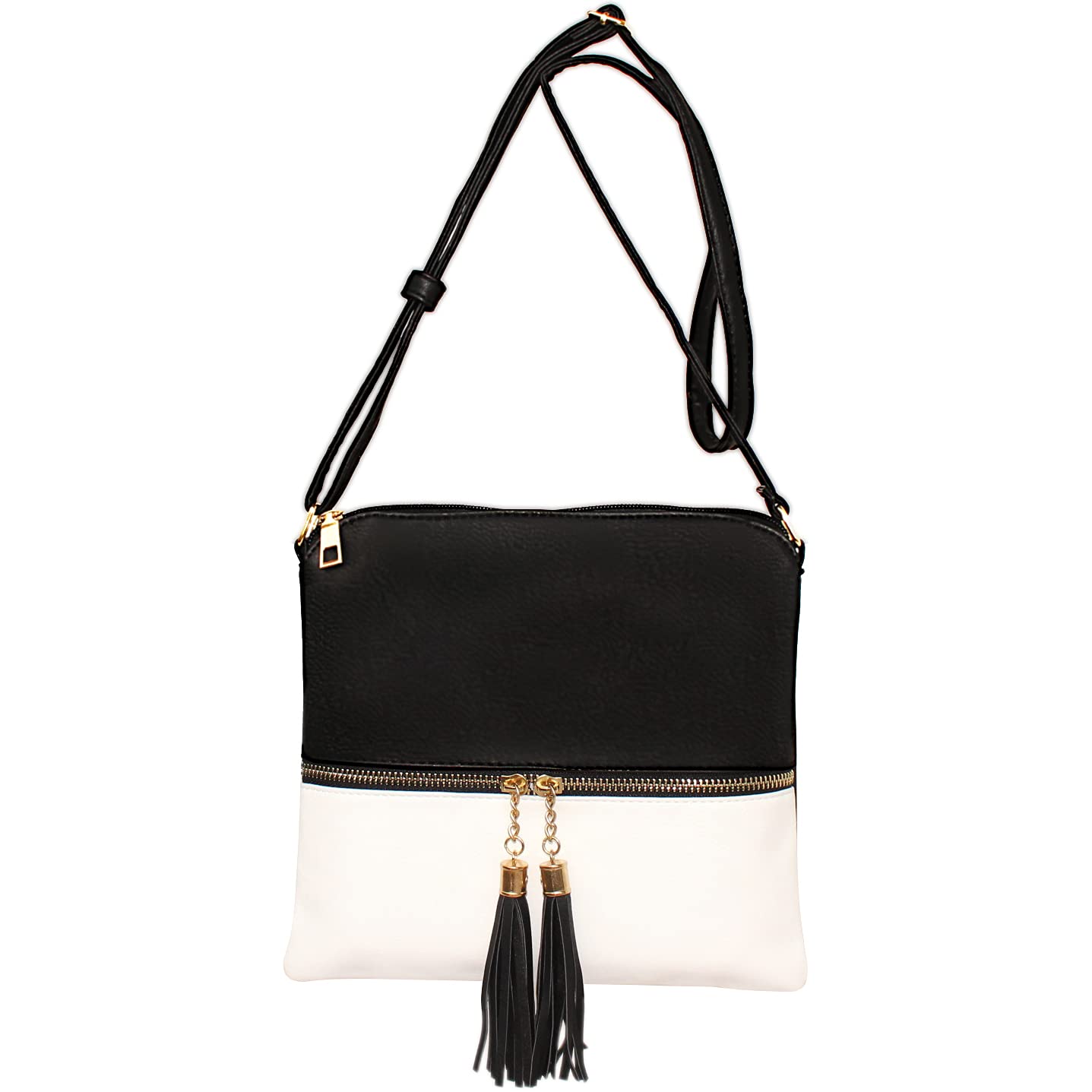 Women Crossbody Bag with Tassel for Womens Ladies, Shoulder Bag Handbag Cross body Bag Bolsa Feminina Purses Hand Bag (Tassel Bag Black and White)