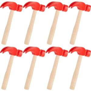 Lewtemi 8 Pcs Wooden Hammer Toys Simulation Hammers Small Toy Hammer Maintenance Tools Toys for Education Little Teenagers School Gift Birthday Party, Red, 6.5 Inches