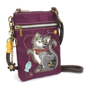 CHALA Crossbody RFID Cell Phone Purse - Women Nylon/Faux Leather Multicolor Handbag with Adjustable Strap Venture - Gray Tabby Cat - purple