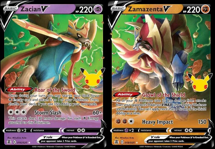 Zacian V & Zamazenta V - Pokemon Celebration Card Lot - Legendary Ultra Rare Holo Foil - 018/025 & 016/030