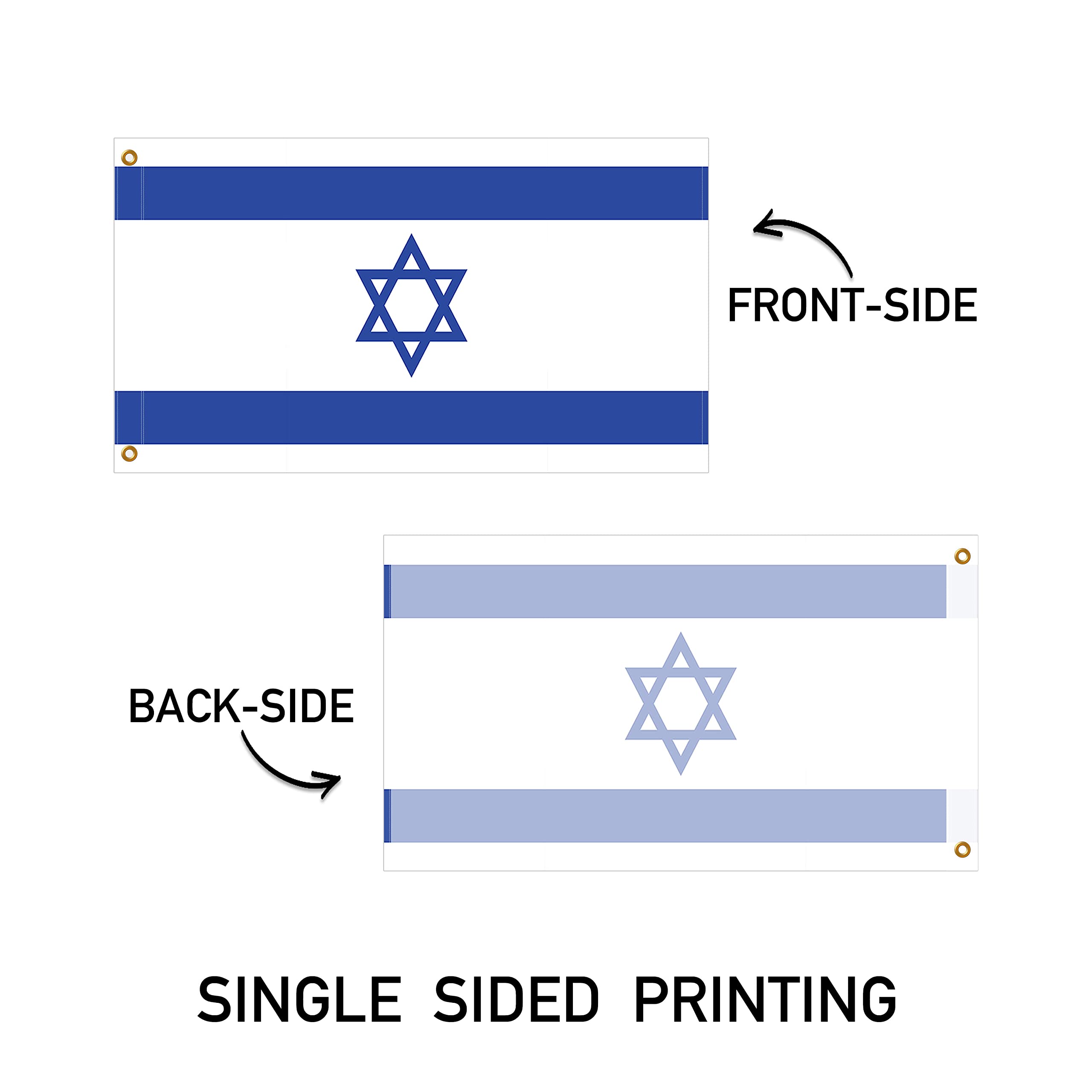 BannerBuzz Israel Flag Knitted Fabric 90 GSM - Lightweight, Bright & Vivid Colors, Brass Grommets Use for Indoor-Outdoor Purpose (9' W X 6' H)