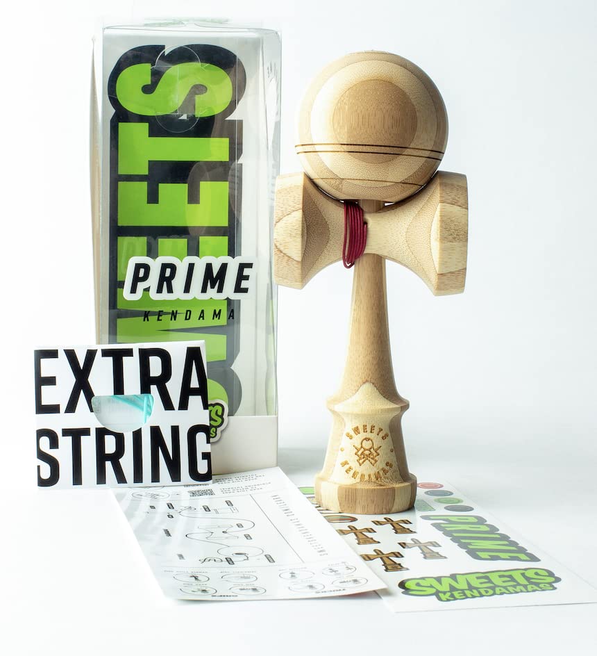 Sweets Kendamas Bamboo Boost Kendama - Natty Engraving, Improves Hand Eye Coordination, Reflex, Perfect for Beginners, Extra String Accessory Quick Start Bundle