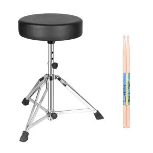 oukmic drum throne, comfortable adjustable height padded drummer stool, tripod non-slip foot chair, portable folding music seat for adults kids, 5a drumsticks included