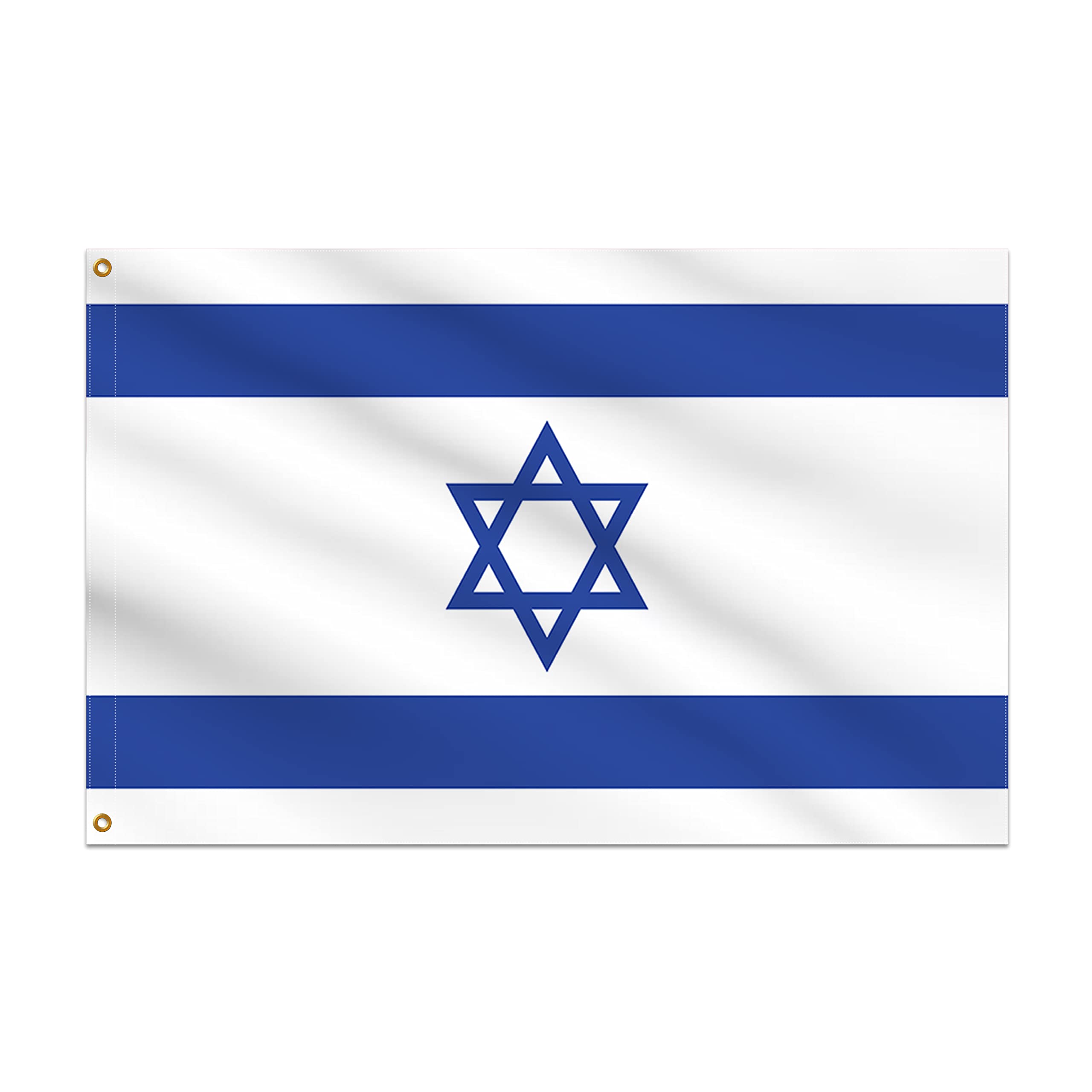 BannerBuzz Israel Flag Knitted Fabric 90 GSM - Lightweight, Bright & Vivid Colors, Brass Grommets Use for Indoor-Outdoor Purpose (9' W X 6' H)