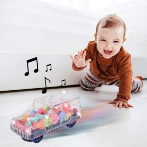 ArtCreativity Light Up Transparent SUV for Kids, 1PC, Bump and Go Toy Car with Colorful Moving Gears, Music, and LED Effects, Fun Educational Toy for Kids, Great Birthday Gift Idea