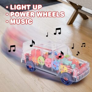 ArtCreativity Light Up Transparent SUV for Kids, 1PC, Bump and Go Toy Car with Colorful Moving Gears, Music, and LED Effects, Fun Educational Toy for Kids, Great Birthday Gift Idea