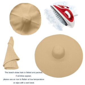 Oversized Beach Straw Hats for Women Extra Large Wide Brim Beach Hat Foldable Roll up Floppy Sun Hat Summer UV Protection (US, Alpha, Large, X-Large, Khaki)