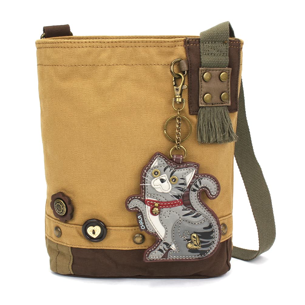 Chala Women Handbag Patch Crossbody - Gray Tabby Cat - Brown