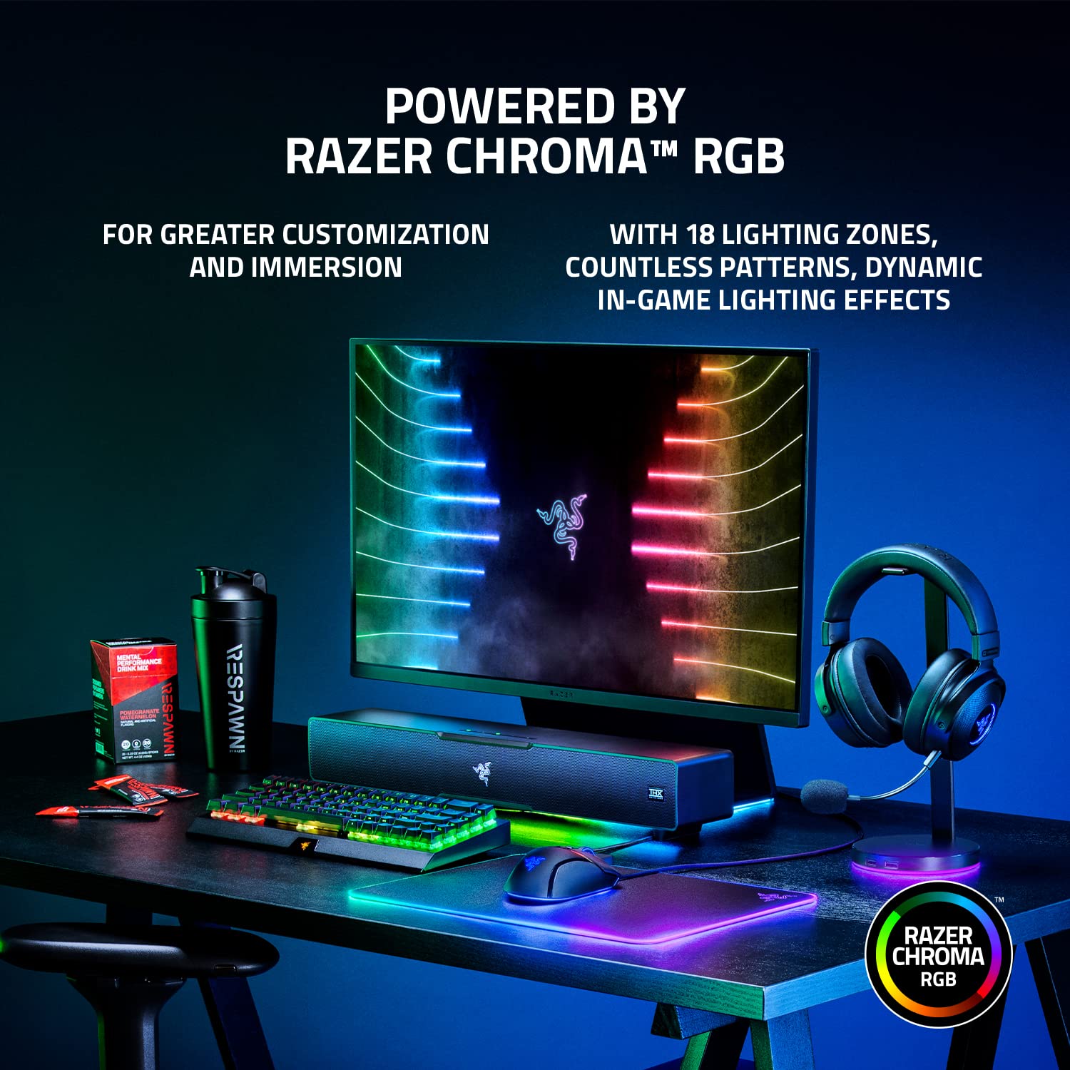 Razer Leviathan V2: Multi-Driver PC Gaming Soundbar with Subwoofer - THX Spatial Audio - Compact Design - Chroma RGB - Bluetooth 5.2 - for Desktop/Laptop, Smartphones, Tablets & Nintendo Switch