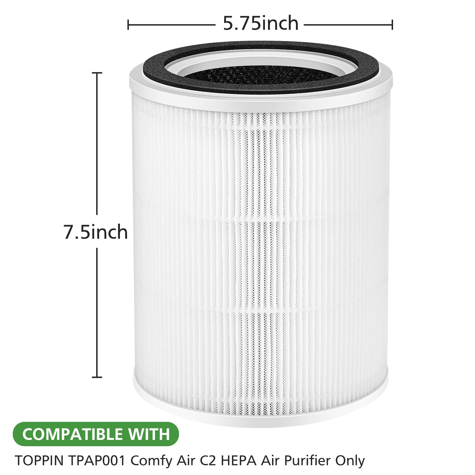 TPAP001 H13 True HEPA Air Filter, Only Compatible with TOPPIN TPAP001 Comfy Air C2 Air Purifier, H13 True HEPA Filter for TOPPIN TPAP001 Filter, TPFF001【Not Fit TPAP002 TPAP004 TPAP005 】