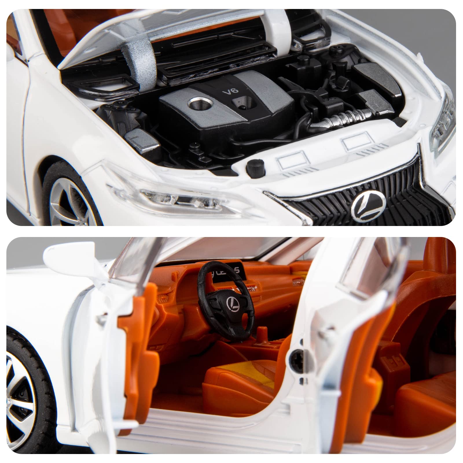 WAKAKAC Model Car 1/24 Lexus ES300 Alloy Diecast Collectible Toy Car with Light and Sound Toy Vehicle Door Can Be Opened for Boys Kids Toddler Gift White Car