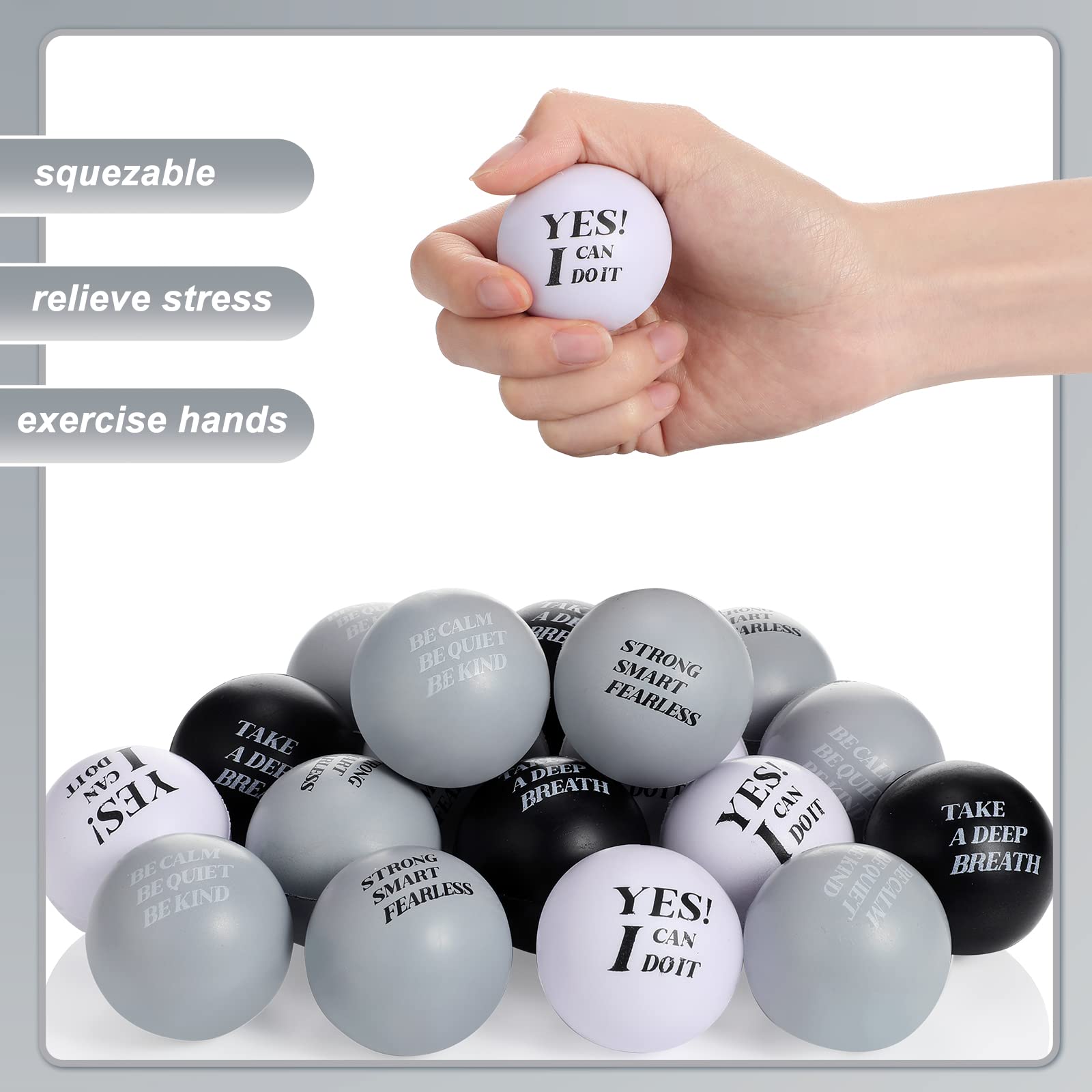 Zomiboo 20 Pieces Motivational Stress Balls Foam Balls Quote Stress Relief Ball Inspirational Relief Balls Hand Exercise Balls for Kids Relieve Motivating Encouraging Adult(Classic Color)