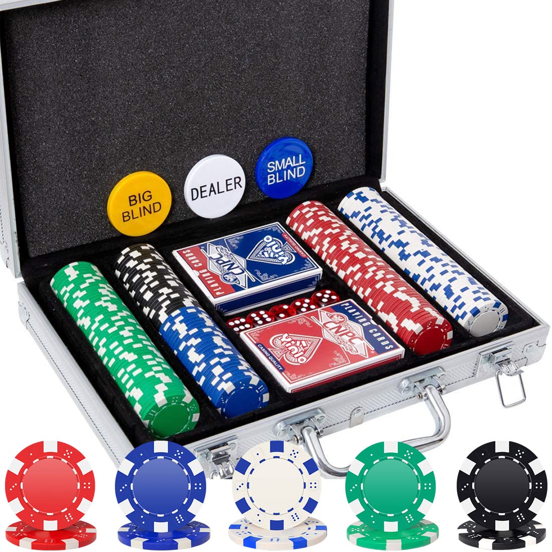 Yinlo Poker Chips Set, 200PCS Poker Chips, Poker Set with Alumium Travel Case, 11.5 Gram Casino Chips for Texas Holdem Blackjack Gambling