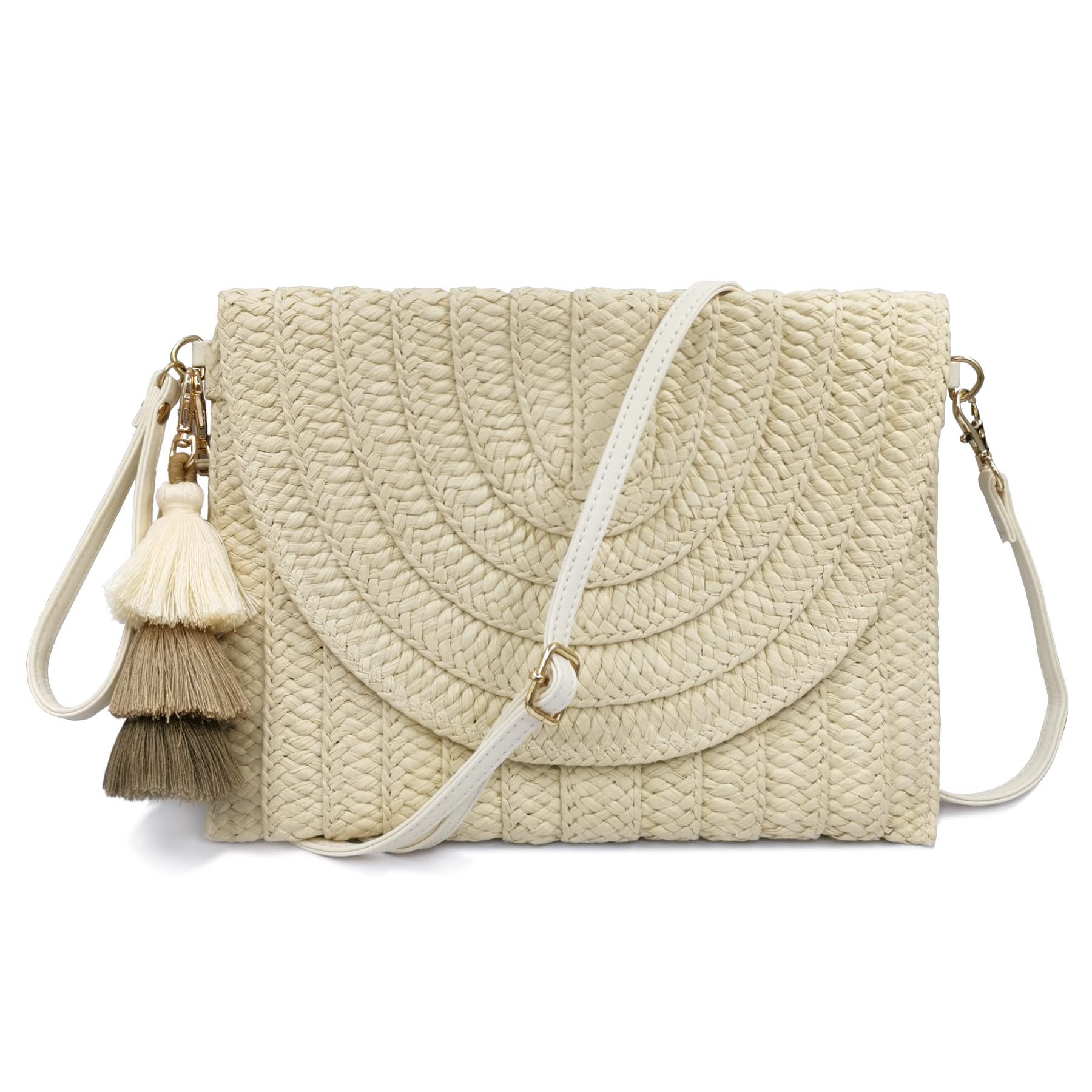 Aovtero Straw Clutch Purse Women Crossbody Bag Summer Beach Shoulder Bags Envelope Wallet Handbags (Beige)