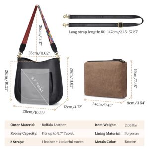 S-ZONE Women Genuine Leather Hobo Bag Crossbody Bucket Purse Vintage Shoulder Handbag with Woven Strap