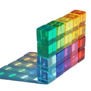 Candywood Rainbow Acrylic Gem Cubes Blocks Children Educational Sensory Training Crystal Toys Baby Learn Color Light Shadow Stacking Toys (20-Pcs)