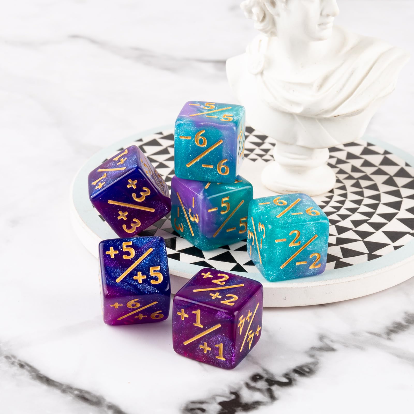 48 Pieces MTG Dice Counters Buff Token Dice Loyalty Dice Starry Marble D6 Dice Cube Compatible with Magic The Gathering, CCG, Card Gaming Accessory, 4 Colors