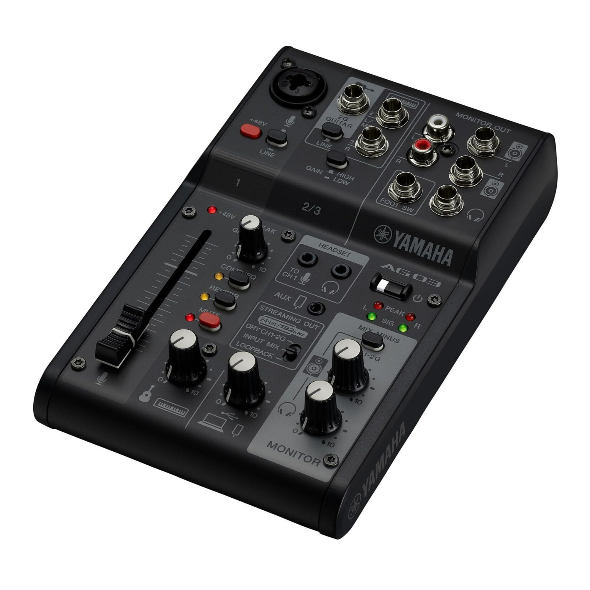 Yamaha AG03MK2 Black 6-Channel Live Streaming Loopback Mixer/USB Interface with Steinberg Software Suite